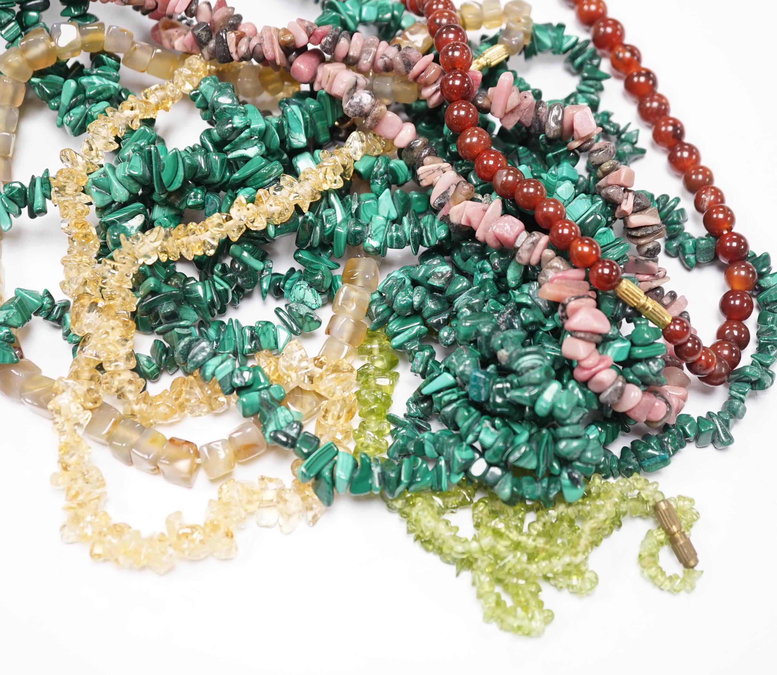 A quantity of assorted necklaces including malachite.
